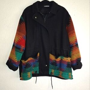 Vintage BEBE FURRINA Aztec Southwestern Wool Blend Jacket Sz XL Made In USA
